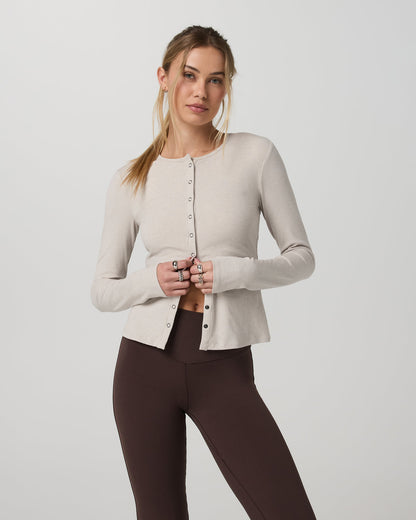 Long Sleeve Pose Twin Cardigan Women's Ecru Heather Top - Vuori