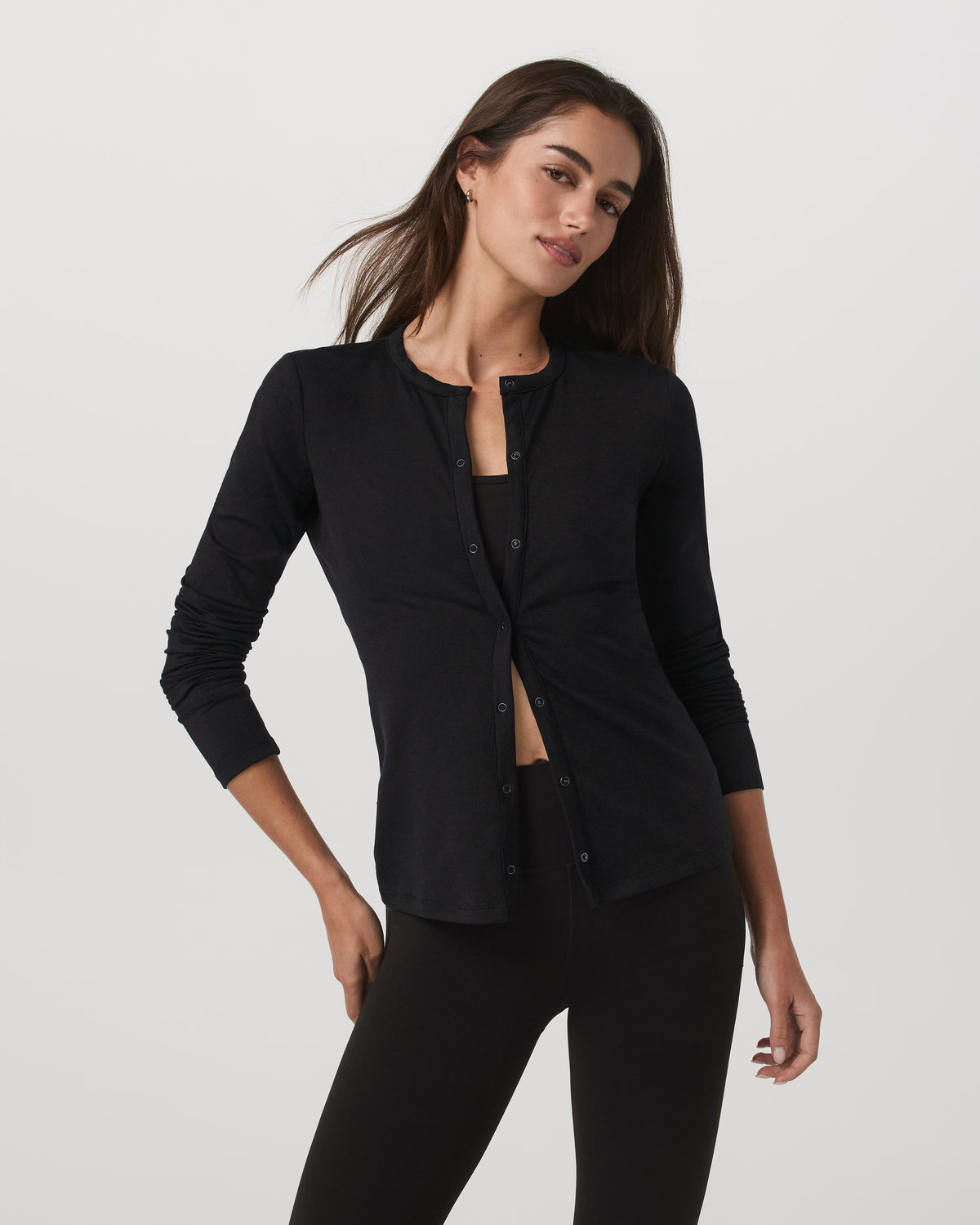 Women's Long Sleeve Halo Snap Cardigan Black Heather - Vuori