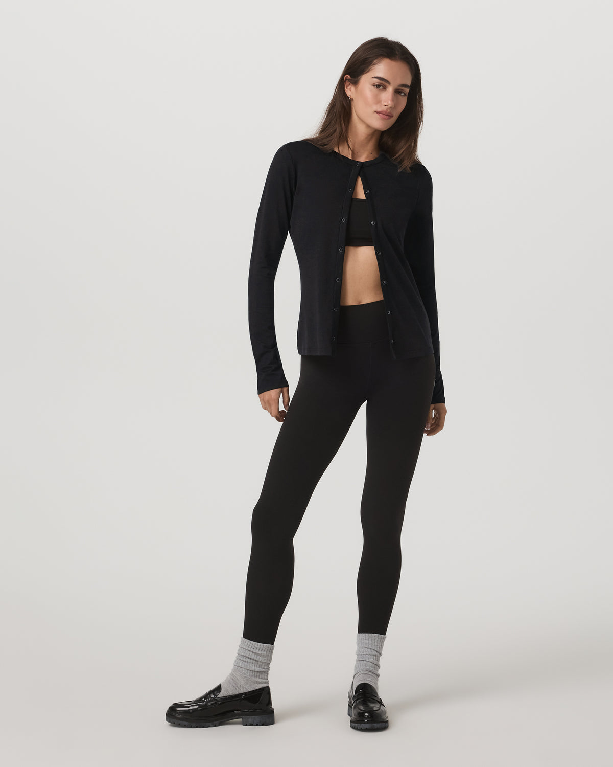 Women's Long Sleeve Halo Snap Cardigan Black Heather - Vuori