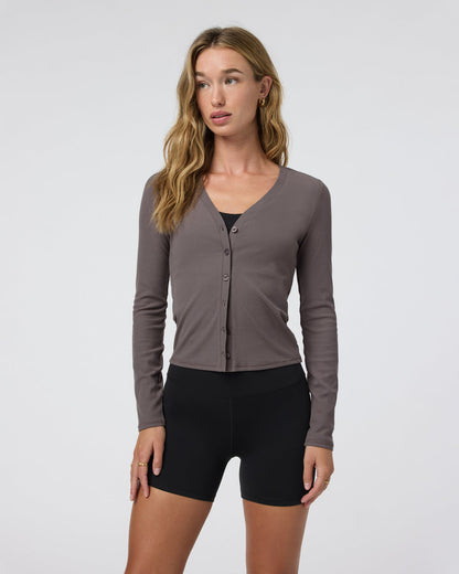 Long Sleeve Pose Cardigan Chia Ribbed Cardigan - Vuori