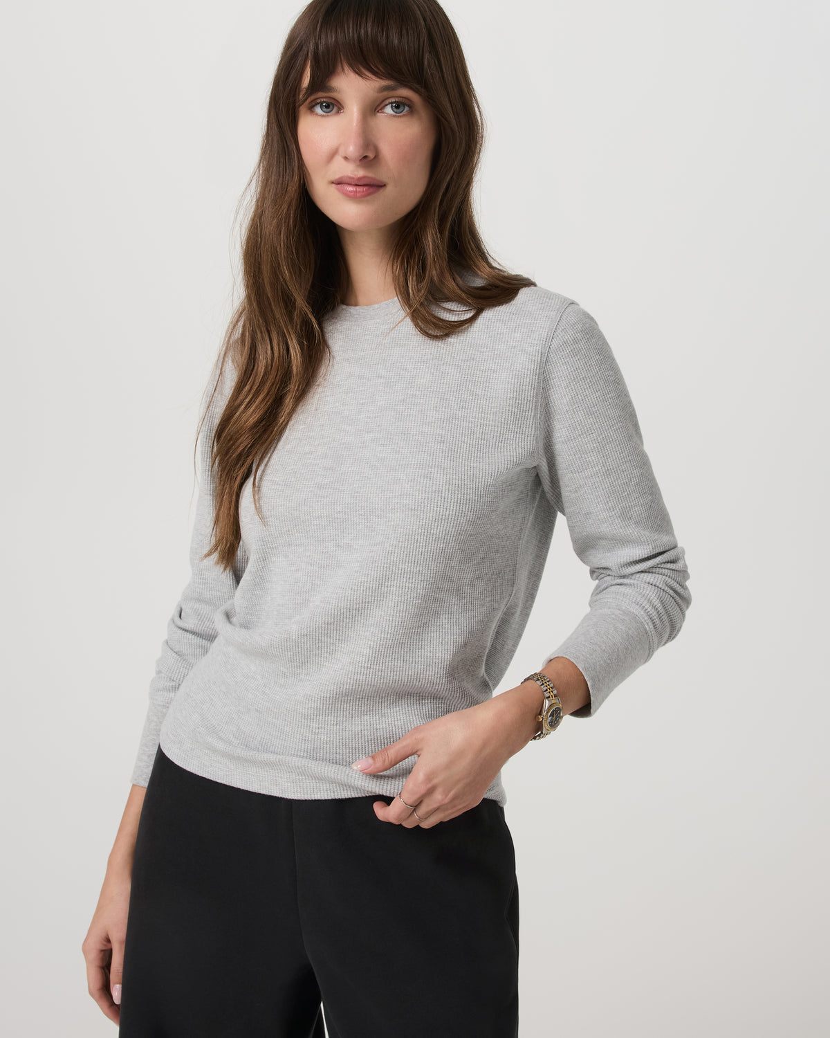 Long Sleeve Waffle Top Women's Light Heather Grey Tee - Vuori
