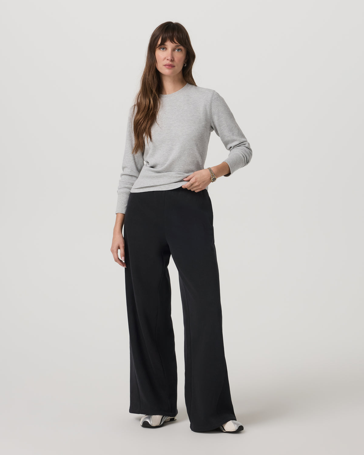 Long Sleeve Waffle Top Women's Light Heather Grey Tee - Vuori