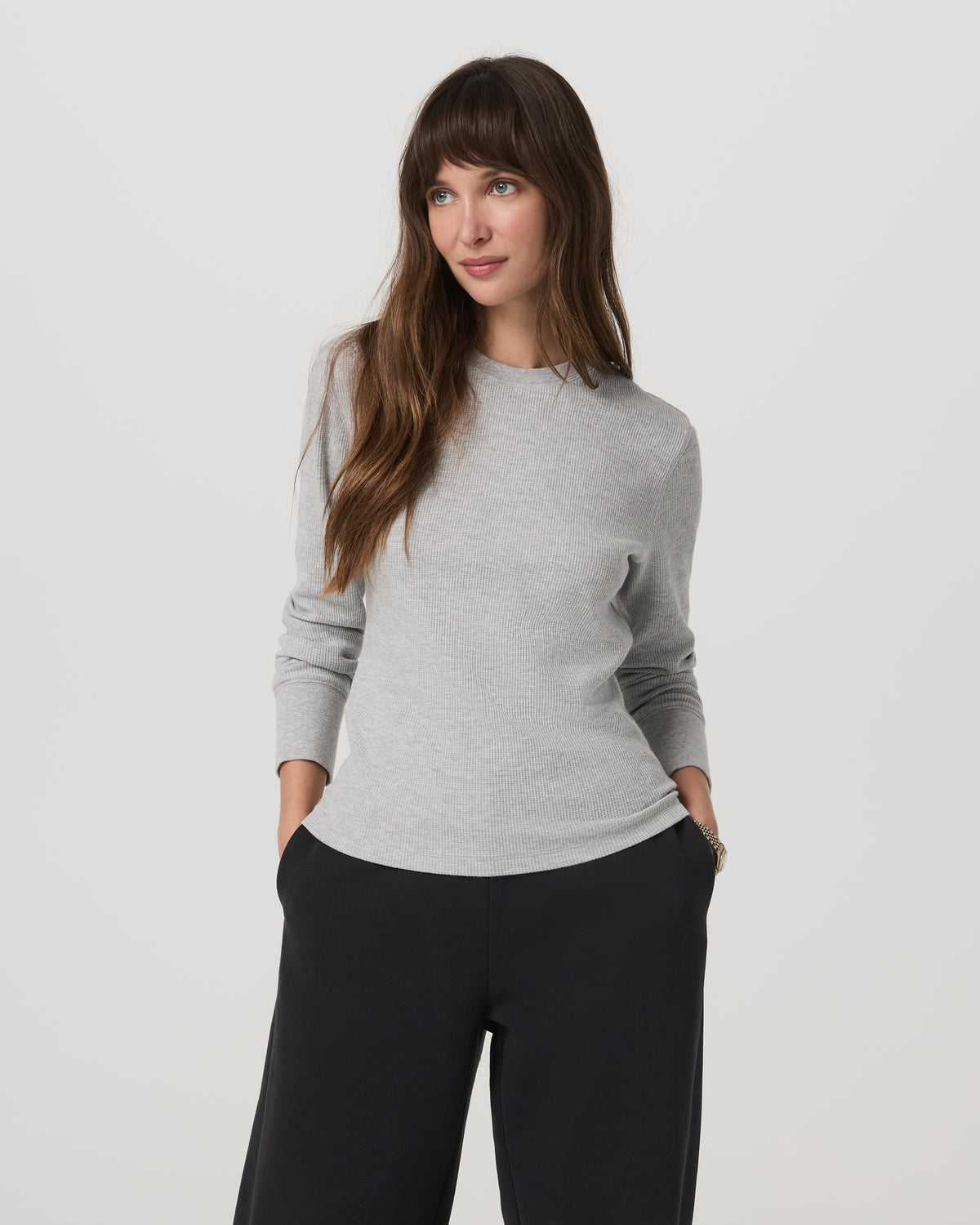 Long Sleeve Waffle Top Women's Light Heather Grey Tee - Vuori