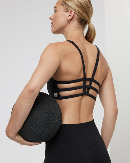 Yosemite Bra Black Strappy Sports Bra - Vuori