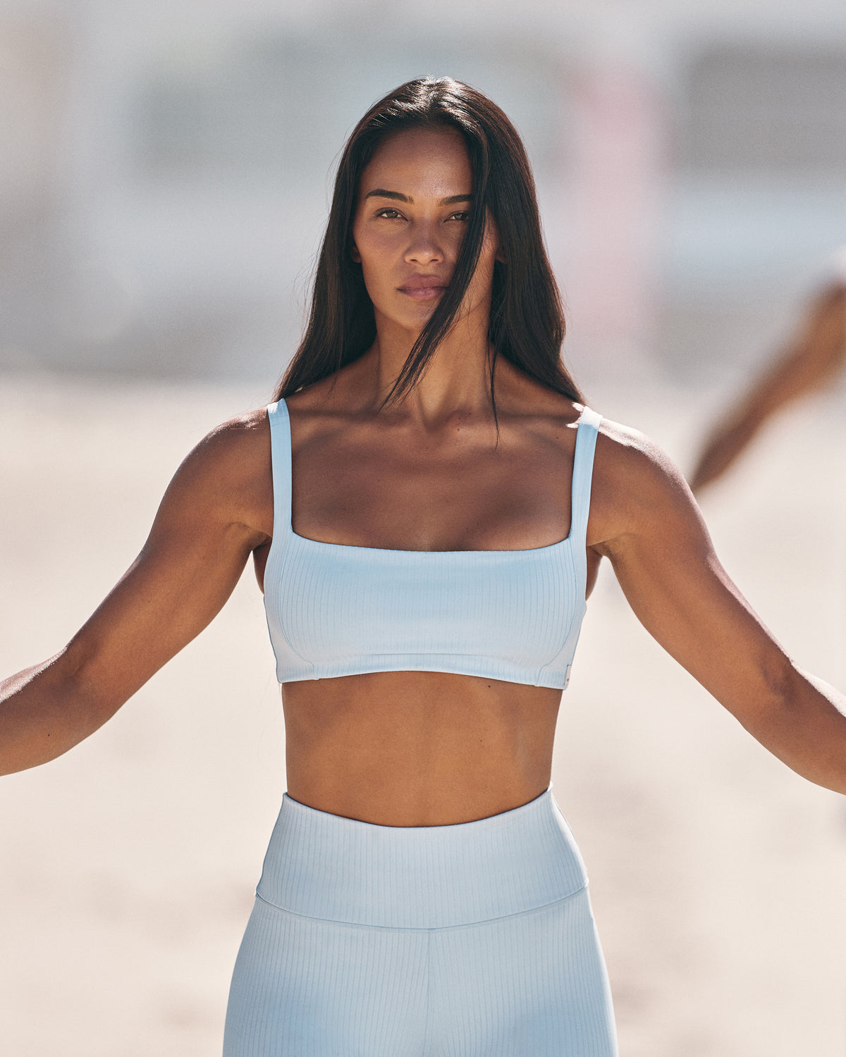 Inversion Rib Bra Women's Crystal Blue Ribbed Sports Bra - Vuori