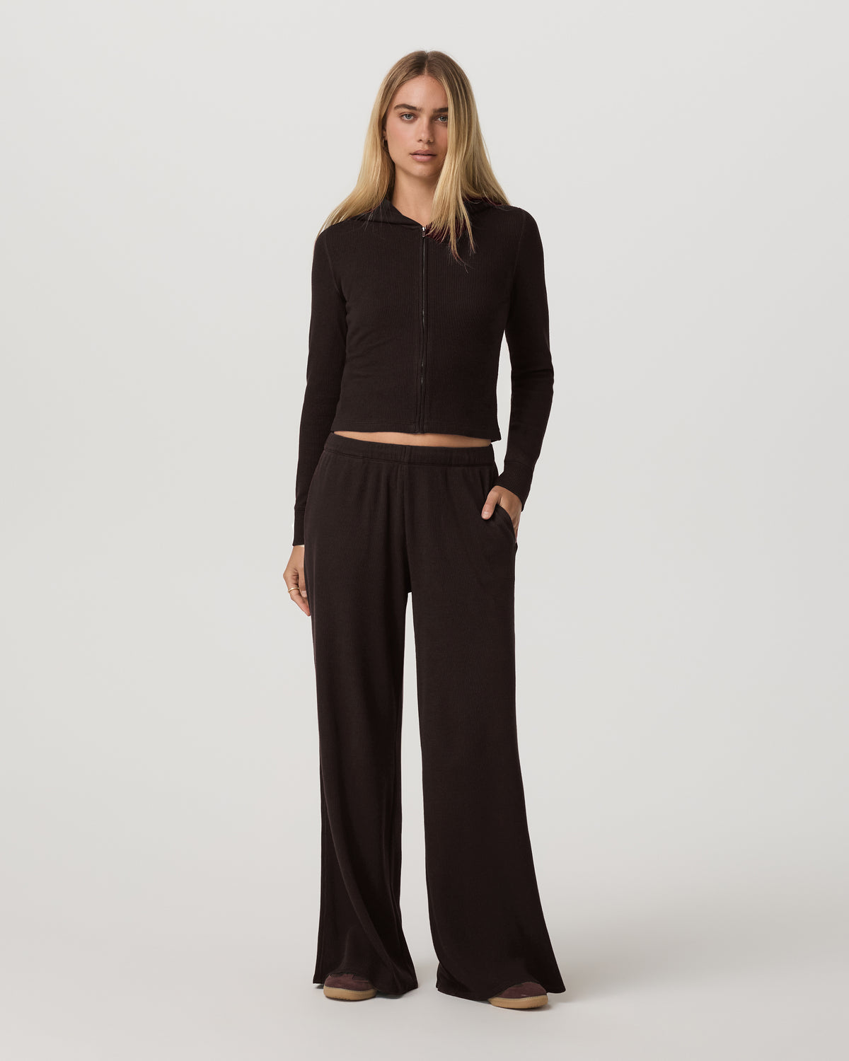 Waffle Wideleg Pant Women's Dark Java Waffle Knit Pants - Vuori