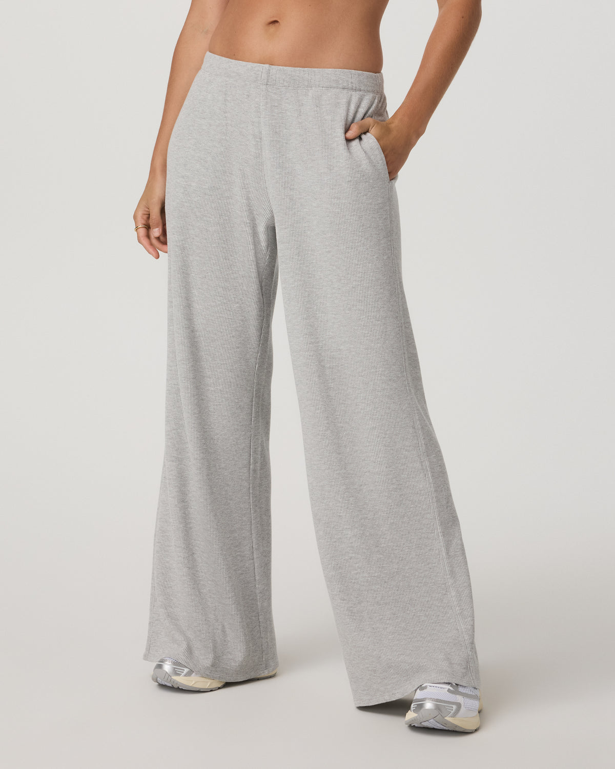 Waffle Wideleg Pant Women's Light Grey Waffle Knit Pants - Vuori