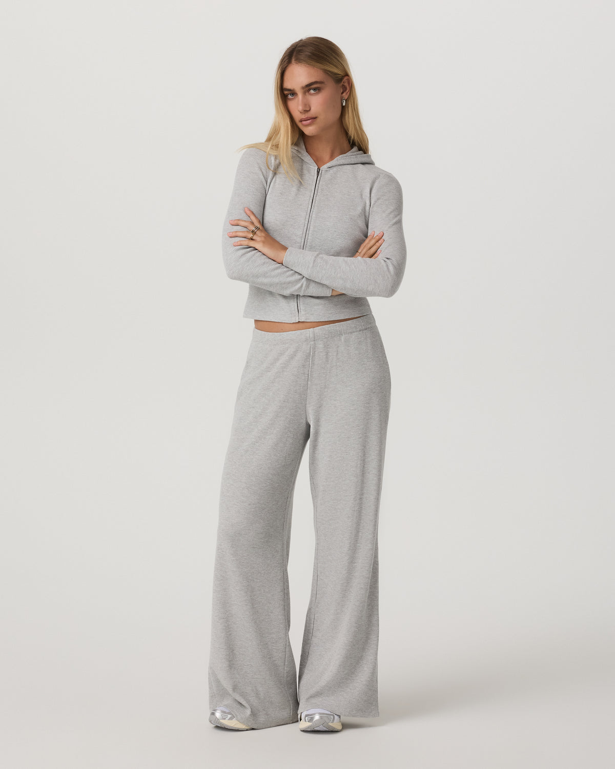 Waffle Wideleg Pant Women's Light Grey Waffle Knit Pants - Vuori
