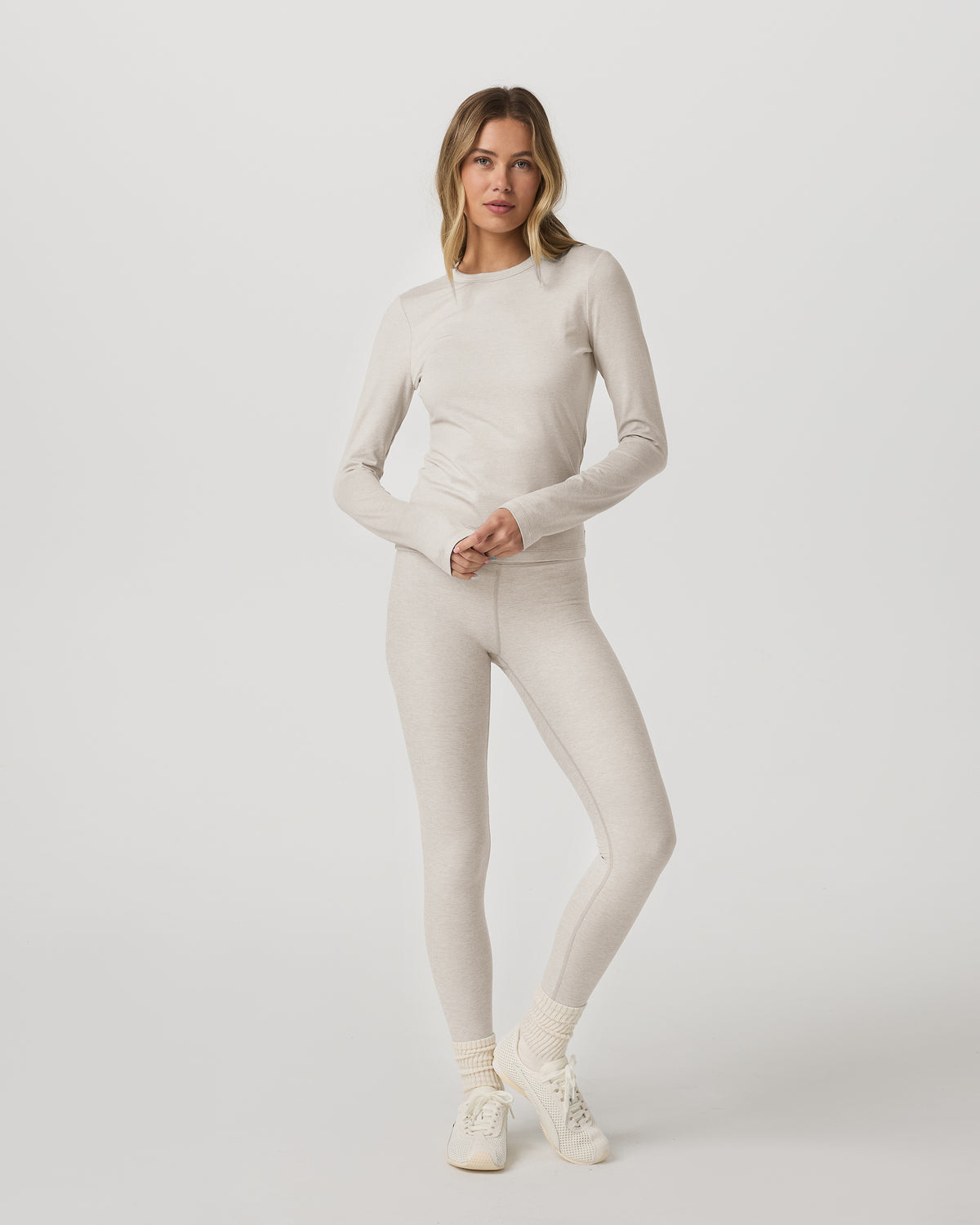 Long Sleeve Halo Essential Crew Tee Ecru Heather Shirt - Vuori