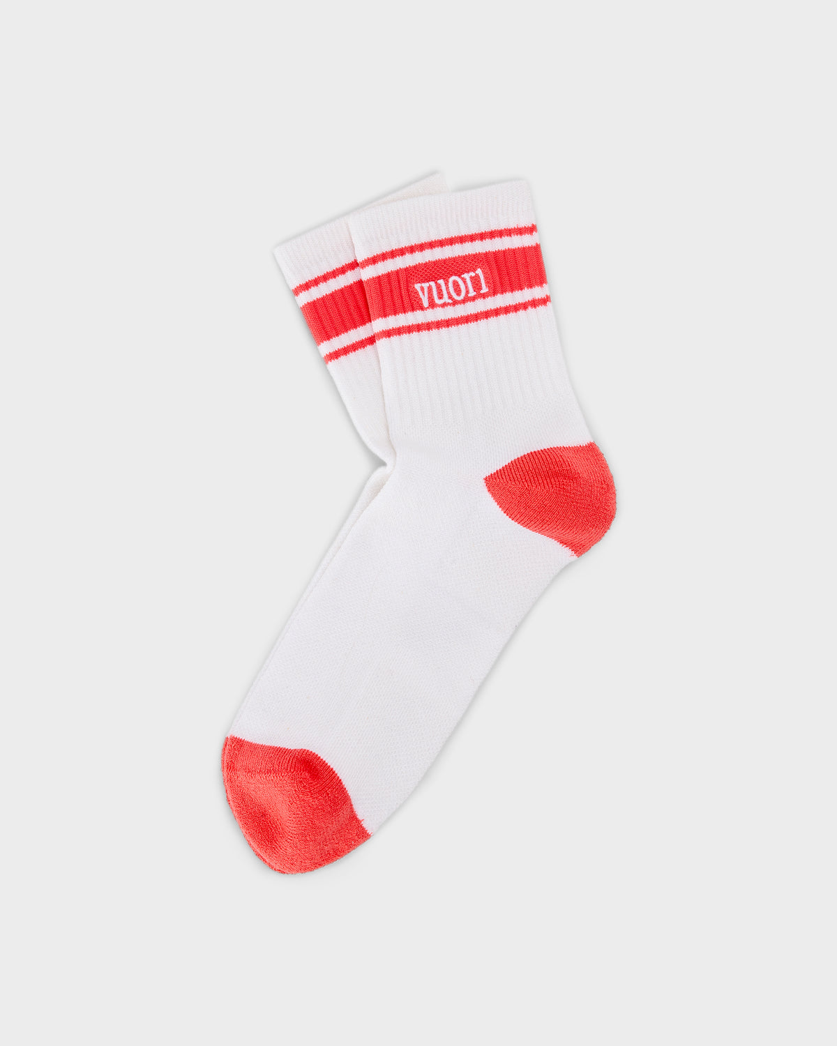 Half Crew Stripe Novelty Sock White & Bright Coral Stripe - Vuori