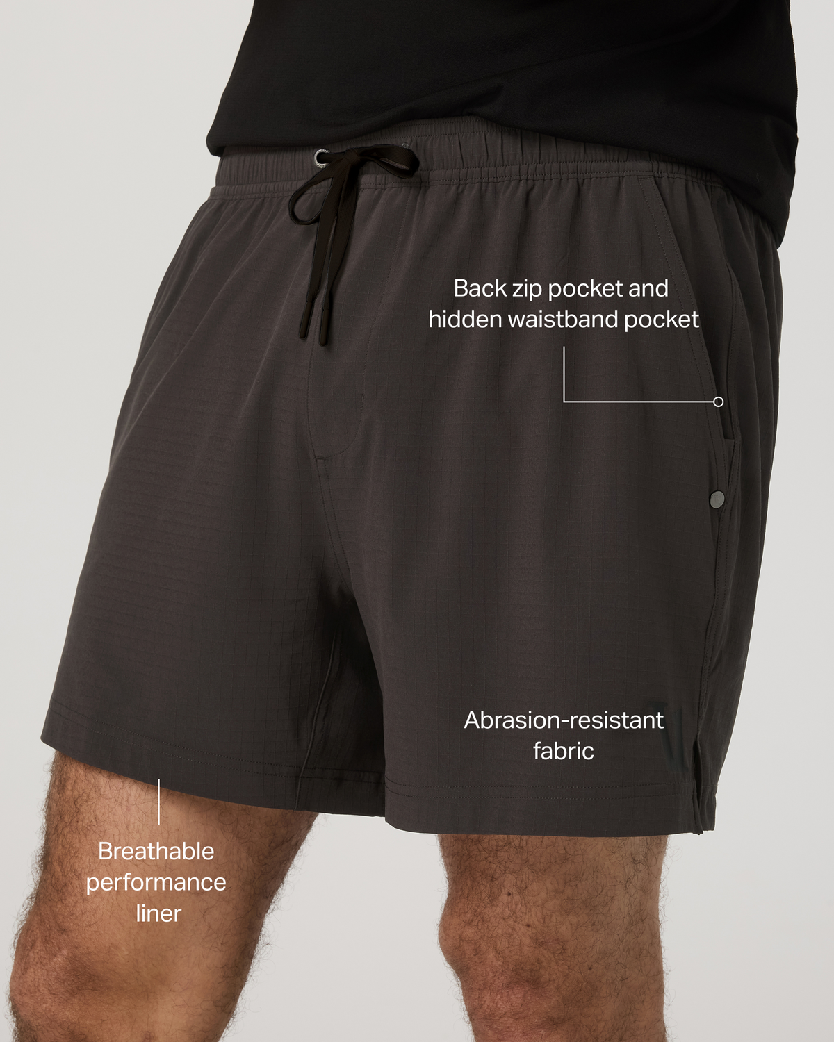 HardKore Short Lined 5" Men's Carbon Performance Shorts - Vuori