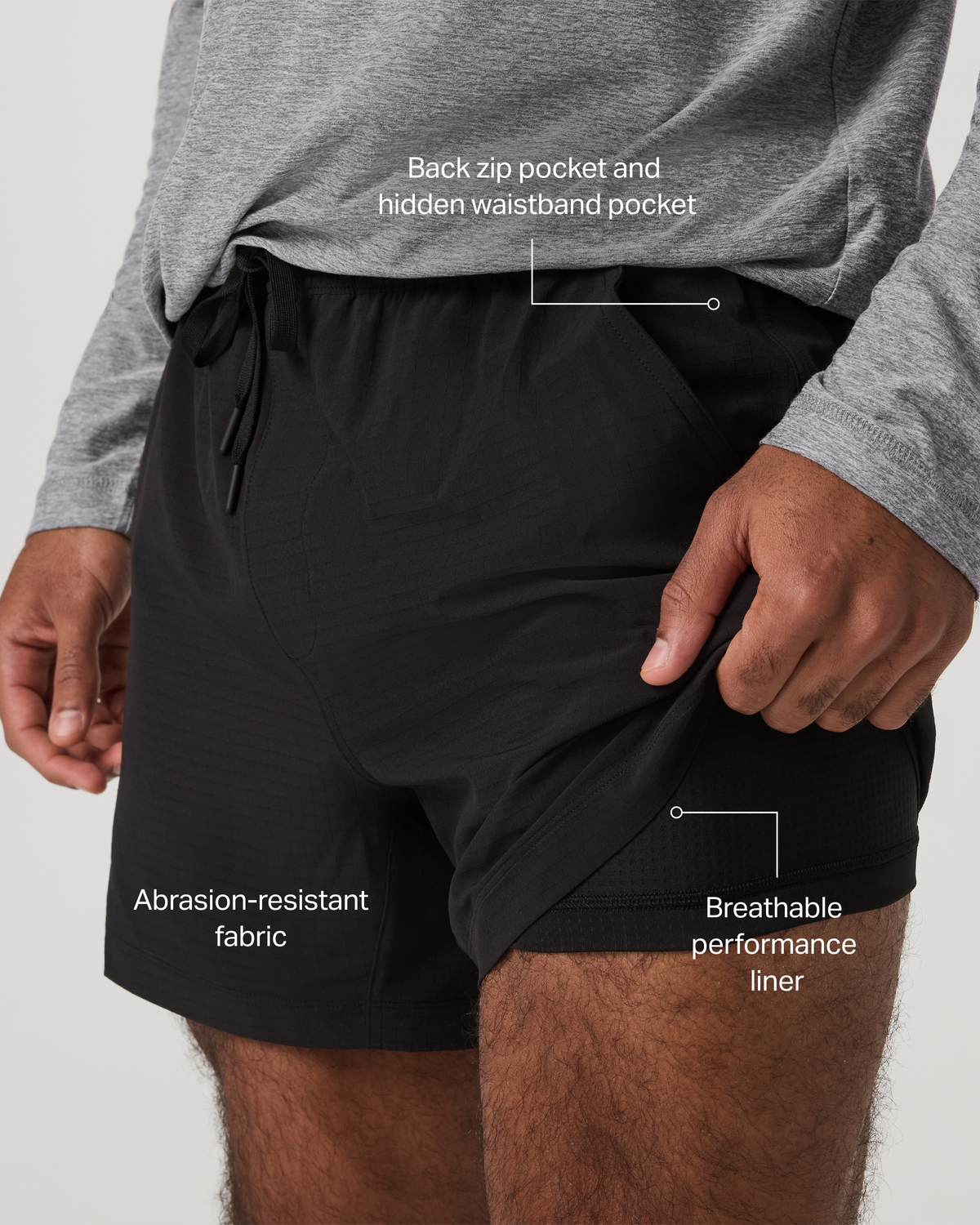 HardKore Short Lined 5" Men's Black Performance Shorts - Vuori