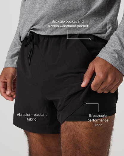HardKore Short Lined 5" Men's Black Performance Shorts - Vuori