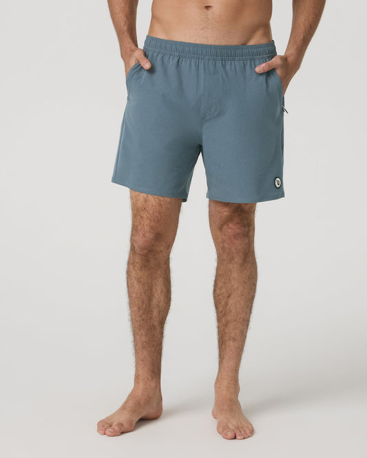 Maverick Volley Short Lined Men's Blue Sea Hybrid Shorts - Vuori