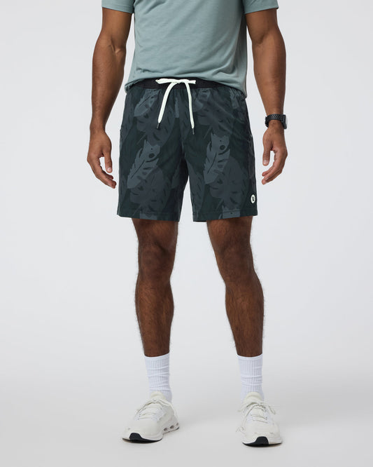 Kore Short Lined 7" Men's Black Leaves Athletic Shorts - Vuori