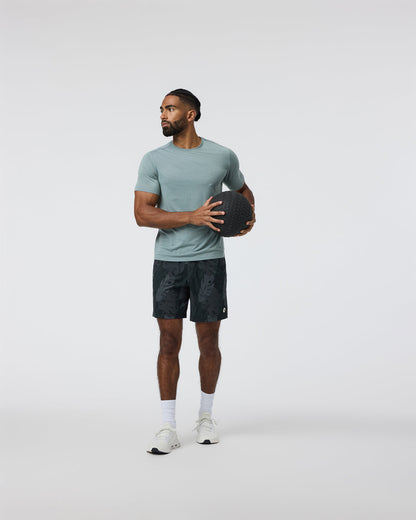 Kore Short Lined 7" Men's Black Leaves Athletic Shorts - Vuori