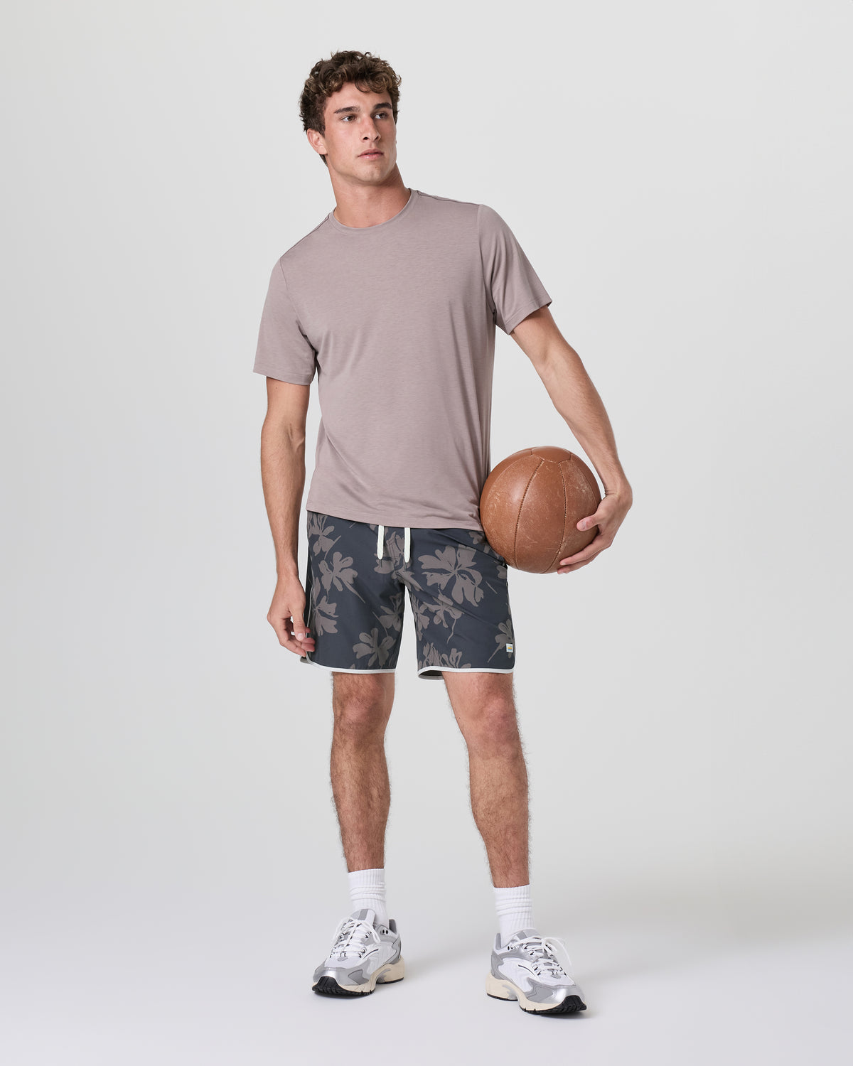 Banks Short Dark Pewter Plumeria Athletic Shorts - Vuori