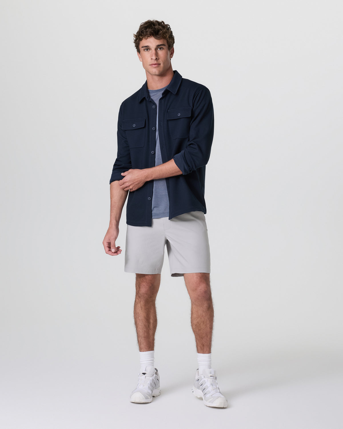Cascade Crinkle Elastic Waist Short Classic Fit 8" Fog - Vuori