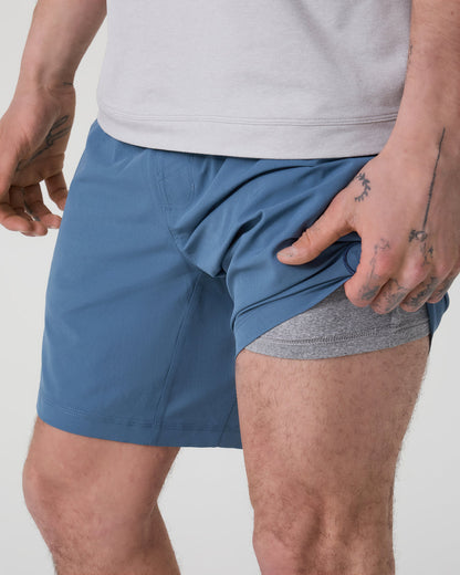 Kore Short Lined 7" Men's Pool Blue Tonal Athletic Shorts - Vuori