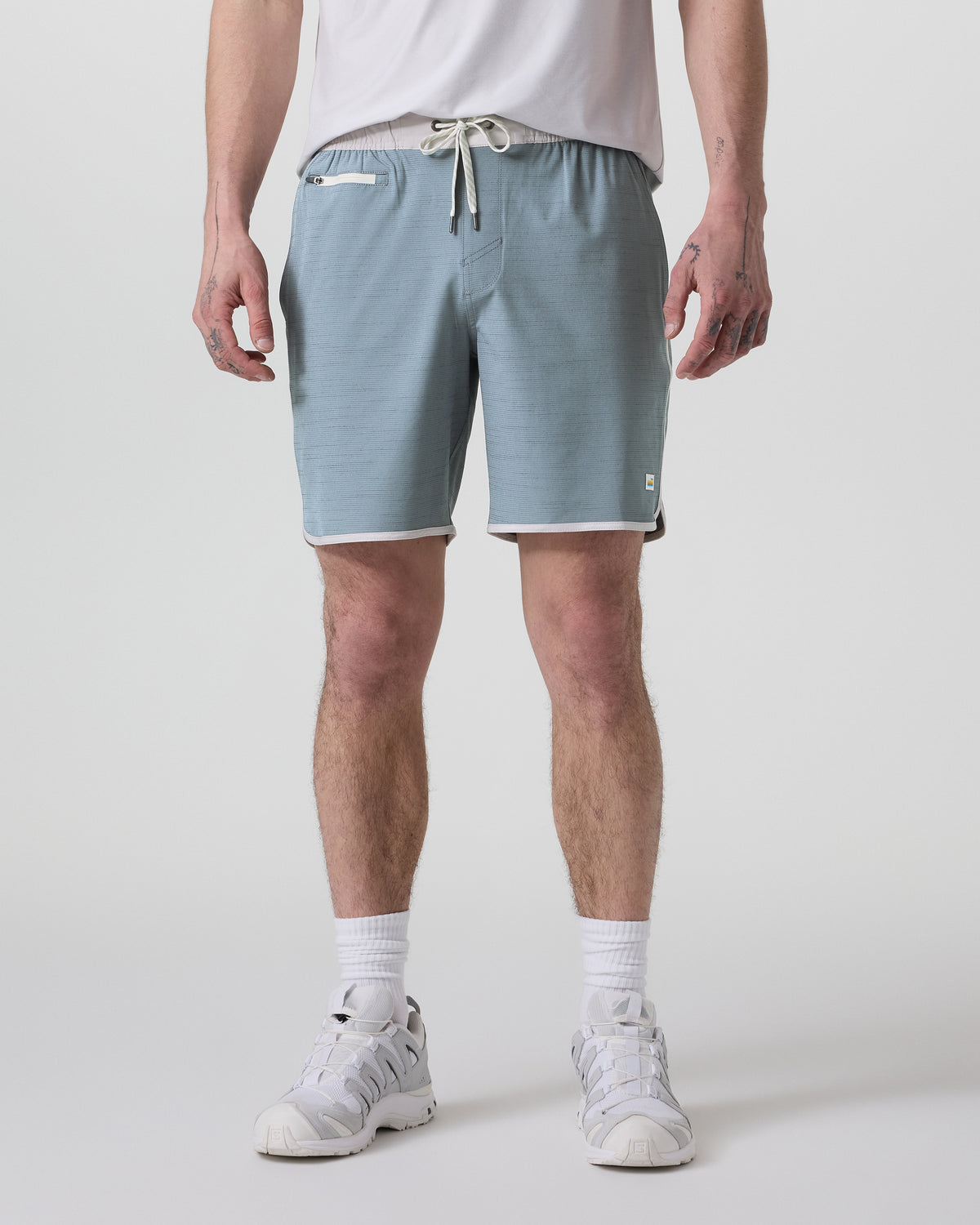Banks Short Dusty Blue Slub Stripe Athletic Shorts - Vuori