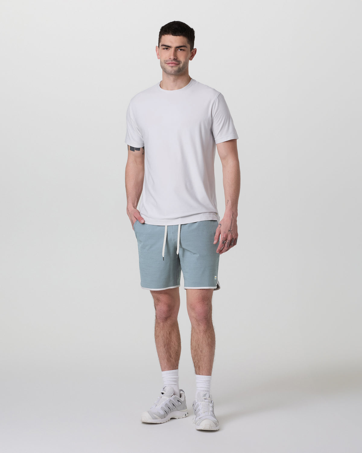 Banks Short Dusty Blue Slub Stripe Athletic Shorts - Vuori