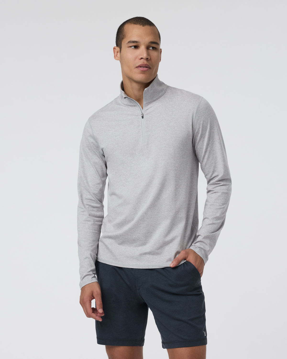 Ponto Half Zip Mock Neck Light Heather Grey - Vuori
