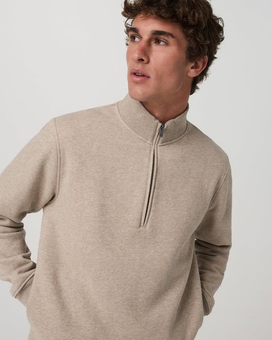 Seaside Half Zip Men's Acorn Heather Fleece Pullover - Vuori