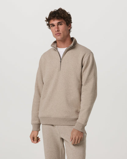 Seaside Half Zip Men's Acorn Heather Fleece Pullover - Vuori
