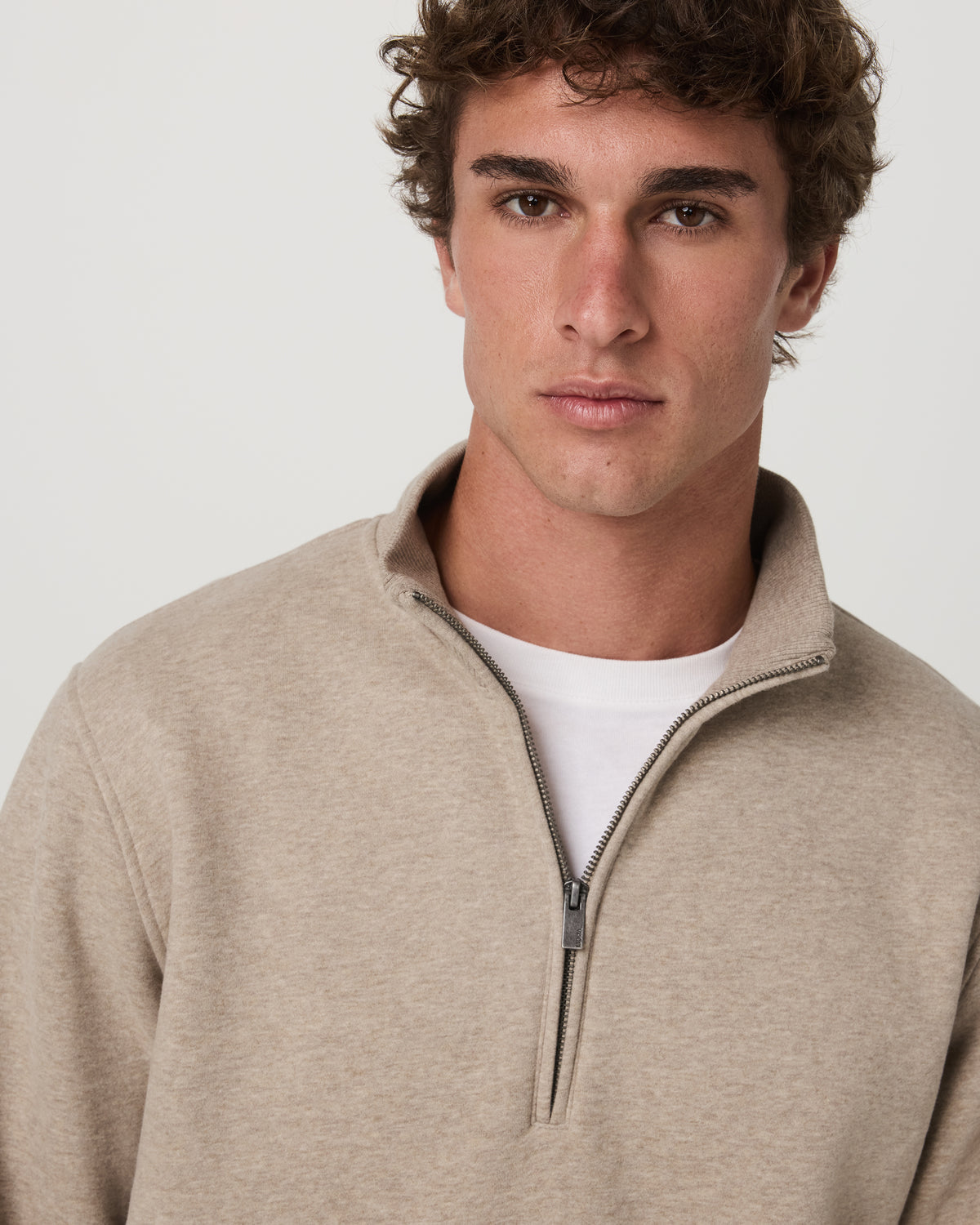 Seaside Half Zip Men's Acorn Heather Fleece Pullover - Vuori