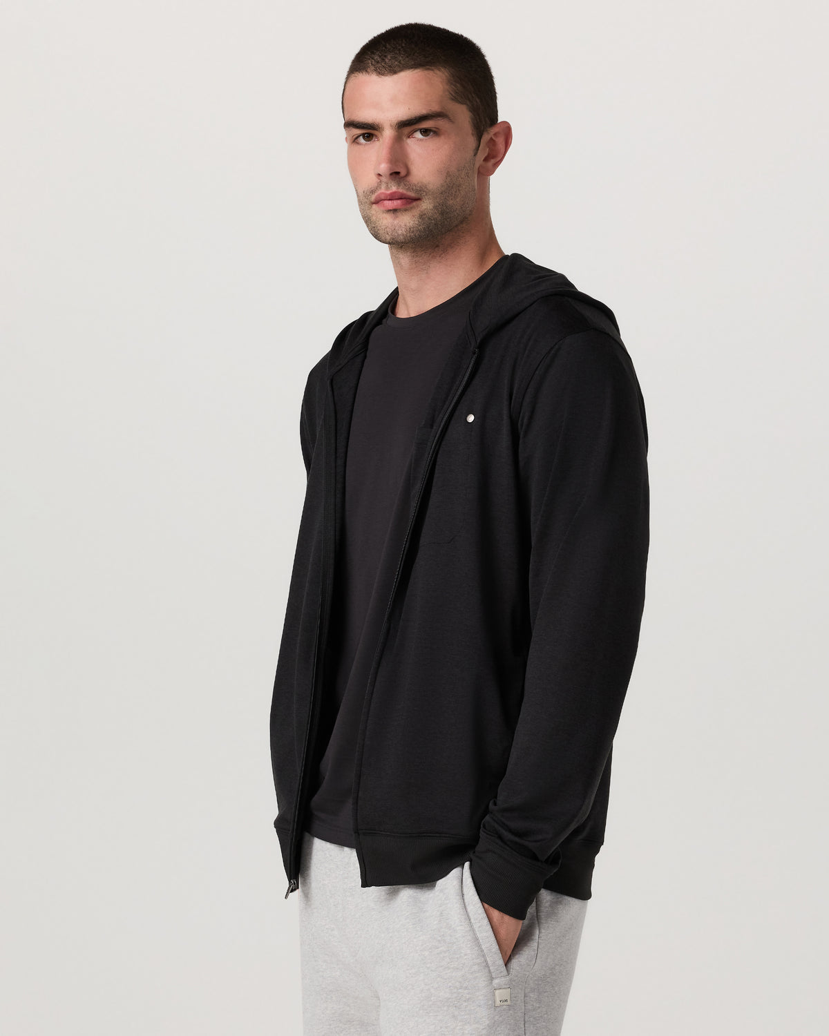 Ponto Full Zip Hoodie Men's Black Heather Hoodie - Vuori