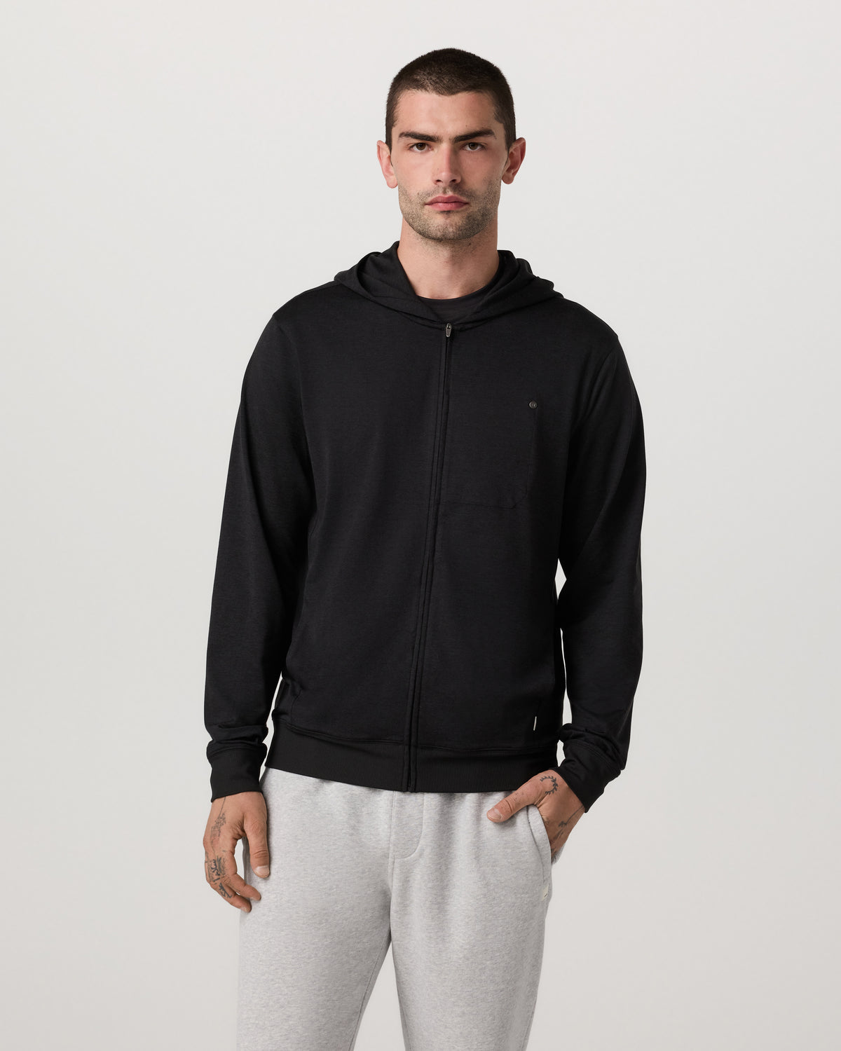 Ponto Full Zip Hoodie Men's Black Heather Hoodie - Vuori