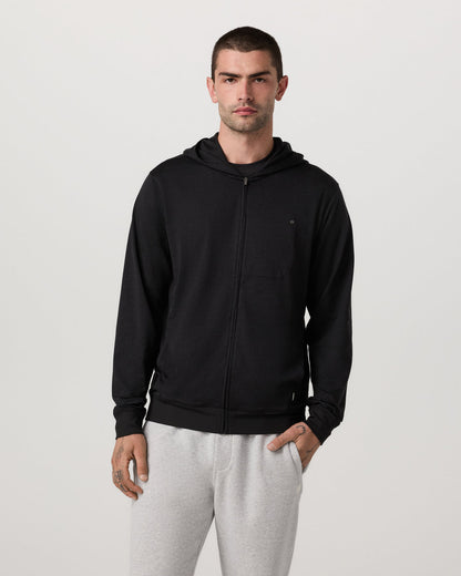 Ponto Full Zip Hoodie Men's Black Heather Hoodie - Vuori