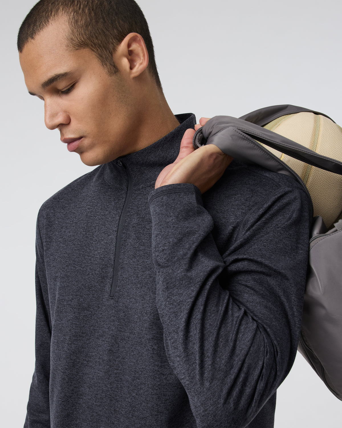 Ponto Half Zip Mock Neck Charcoal Heather - Vuori