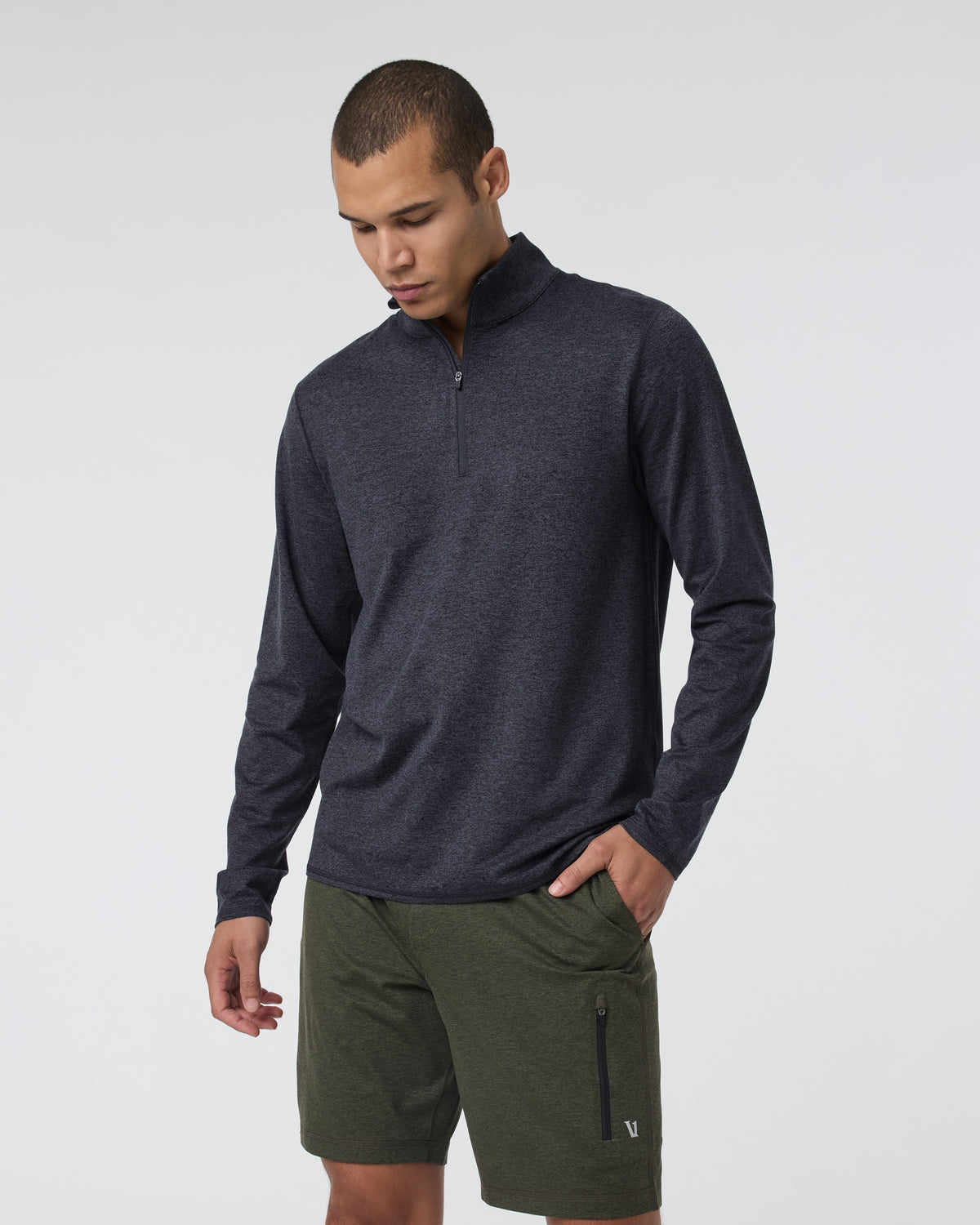 Ponto Half Zip Mock Neck Charcoal Heather - Vuori