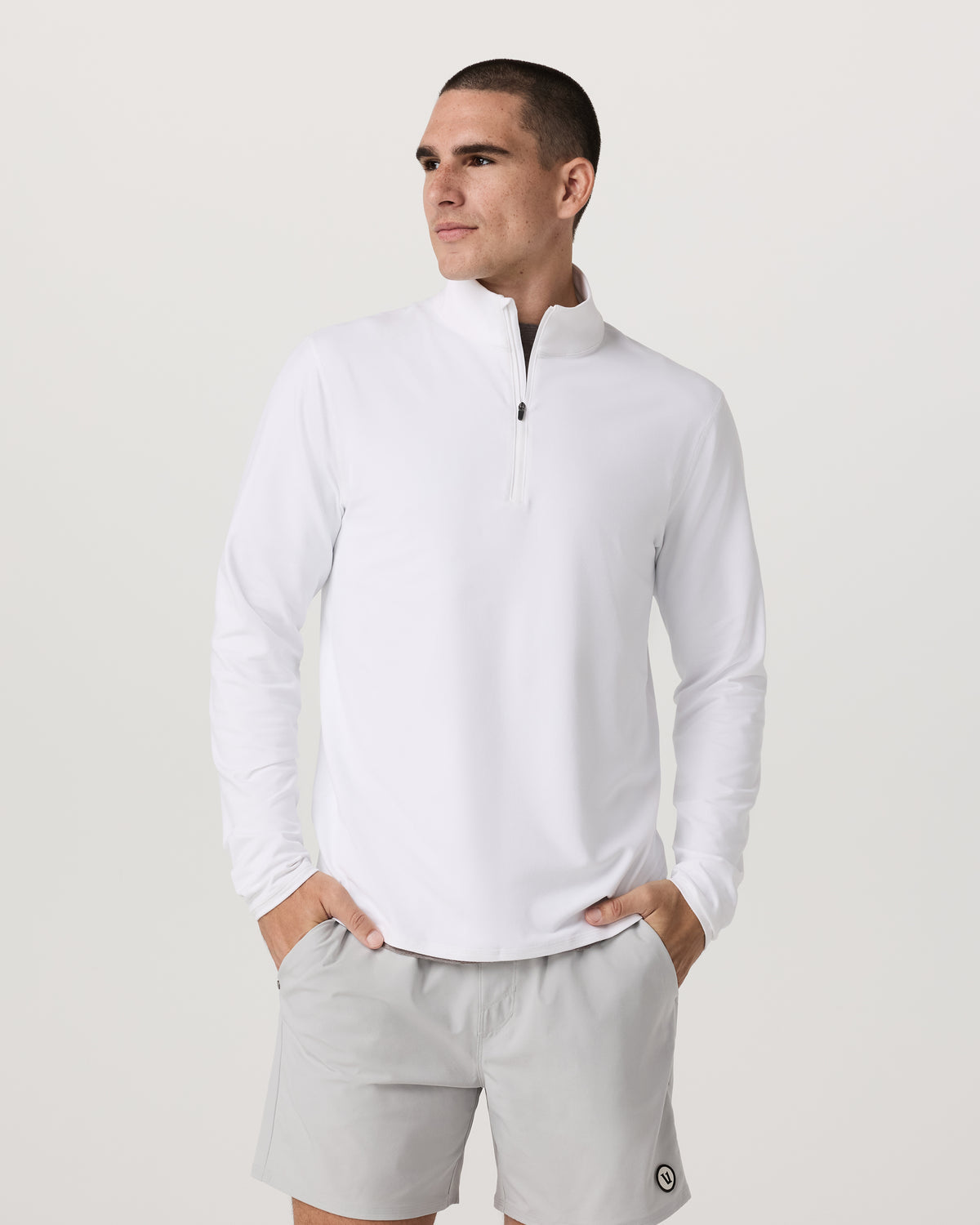 Ponto 1/2 Zip Mock Neck Men's White Mock Neck Top - Vuori