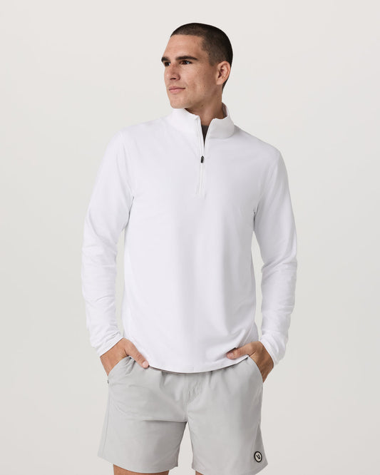 Ponto 1/2 Zip Mock Neck Men's White Mock Neck Top - Vuori