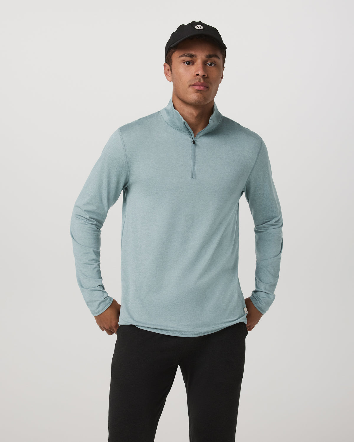 Ponto Half Zip Mock Neck Men's Misty Blue Heather Layer - Vuori