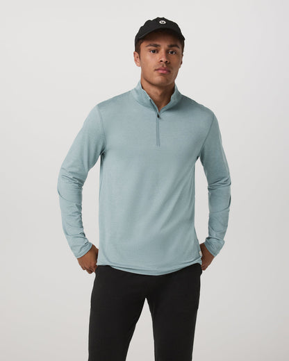 Ponto Half Zip Mock Neck Men's Misty Blue Heather Layer - Vuori
