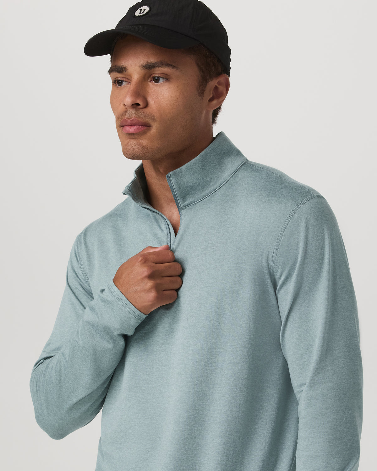 Ponto Half Zip Mock Neck Men's Misty Blue Heather Layer - Vuori