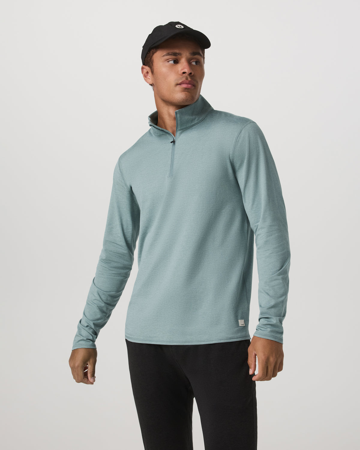 Ponto Half Zip Mock Neck Men's Misty Blue Heather Layer - Vuori
