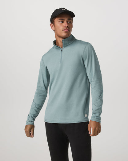 Ponto Half Zip Mock Neck Men's Misty Blue Heather Layer - Vuori