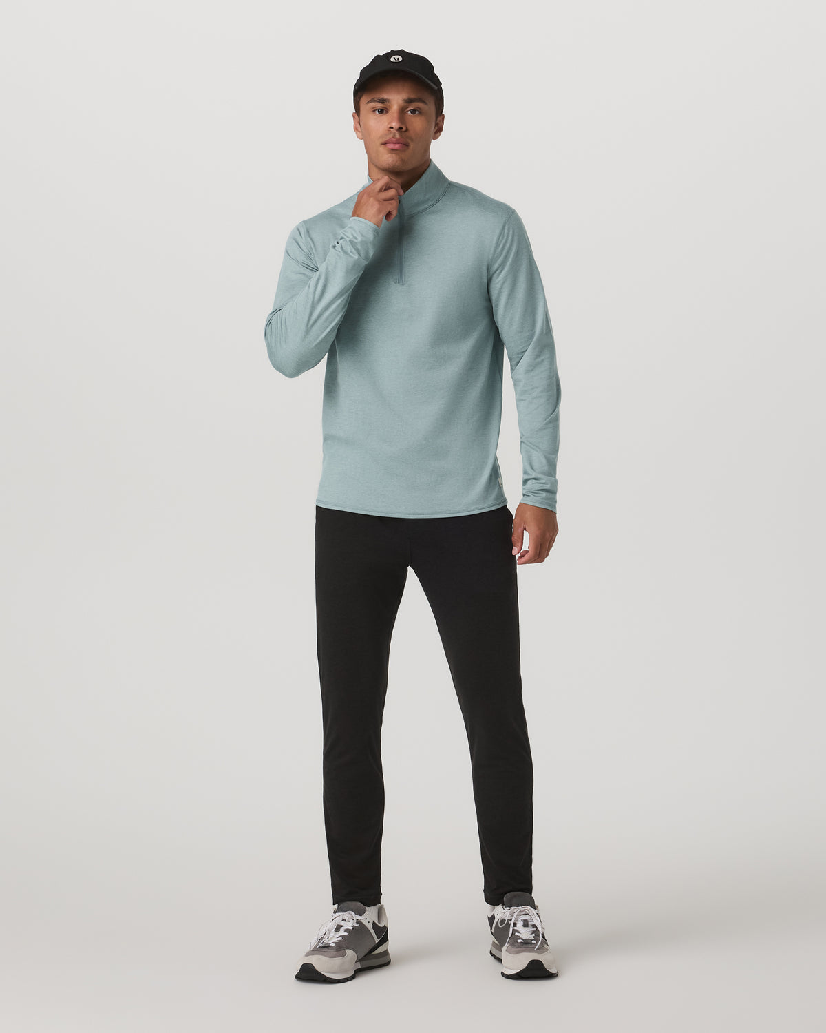 Ponto Half Zip Mock Neck Men's Misty Blue Heather Layer - Vuori