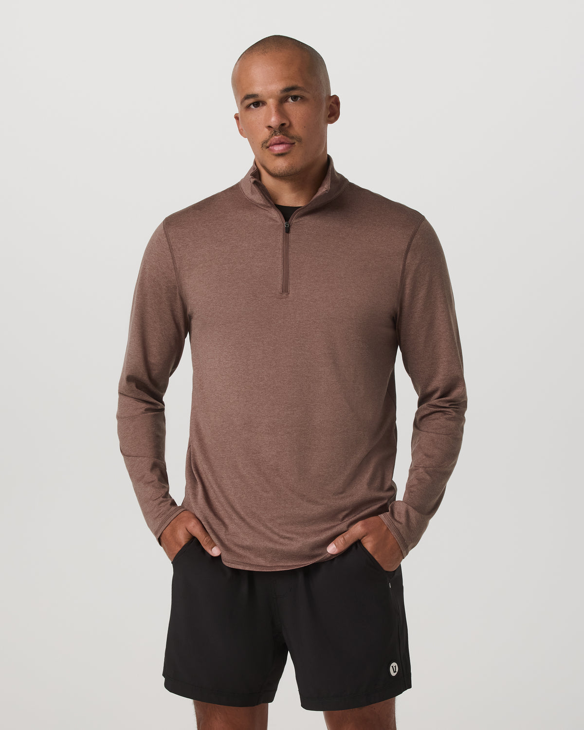 Ponto Half Zip Mock Neck Men's Sable Heather Layer - Vuori