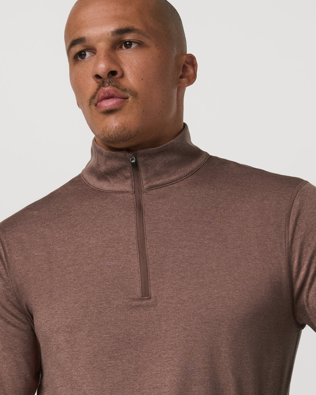 Ponto Half Zip Mock Neck Men's Sable Heather Layer - Vuori