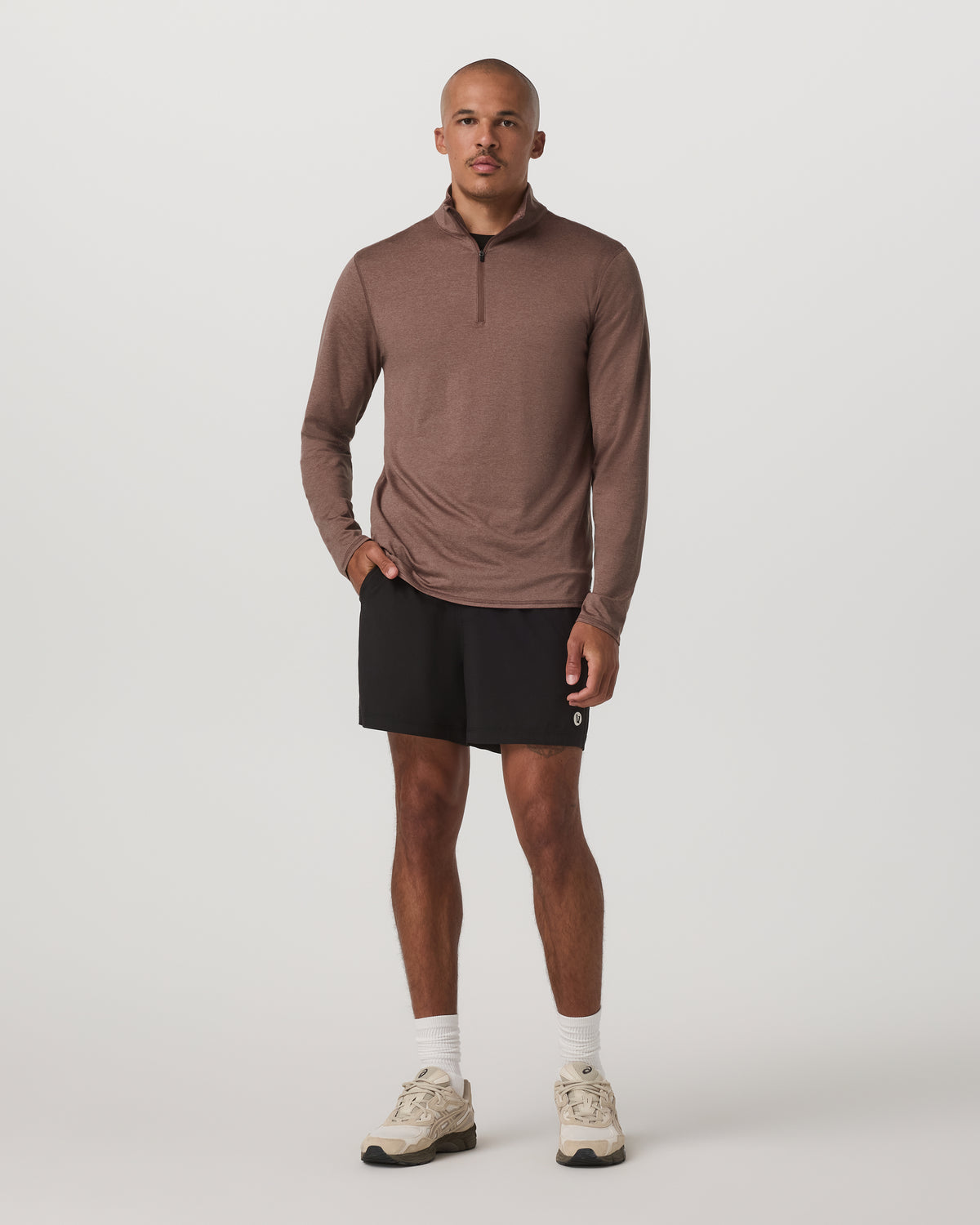 Ponto Half Zip Mock Neck Men's Sable Heather Layer - Vuori