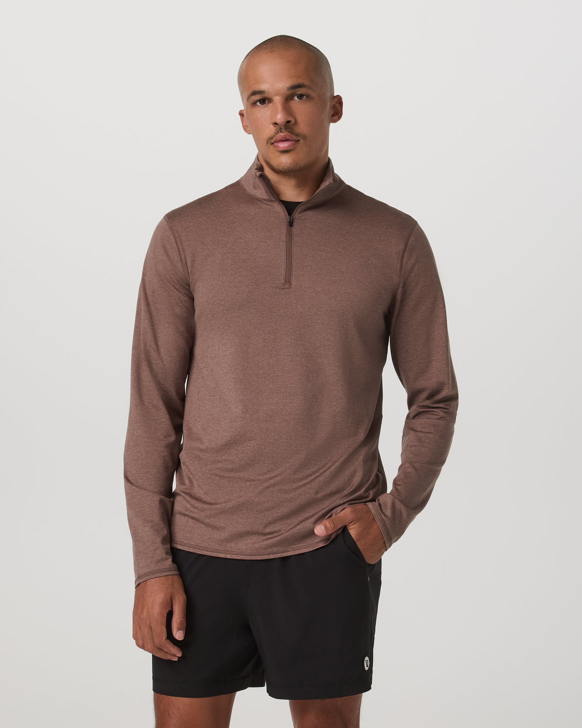 Ponto Half Zip Mock Neck Men's Sable Heather Layer - Vuori