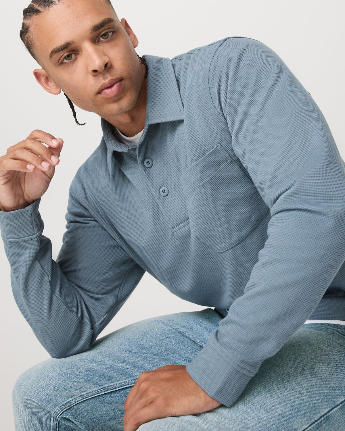 Long Sleeve Waffle Polo Men's Abyss Polo Shirt - Vuori