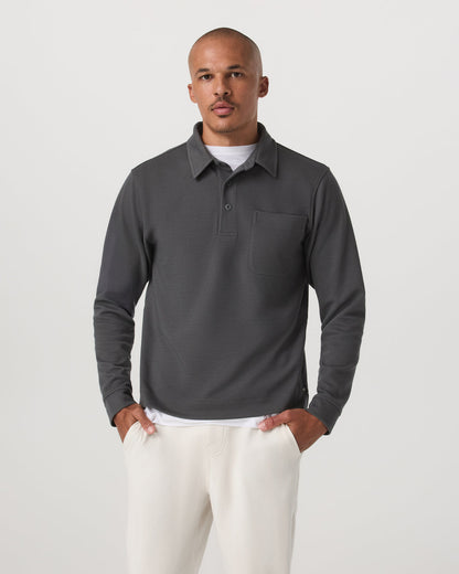Long Sleeve Waffle Polo Men's Dark Pewter Polo Shirt - Vuori