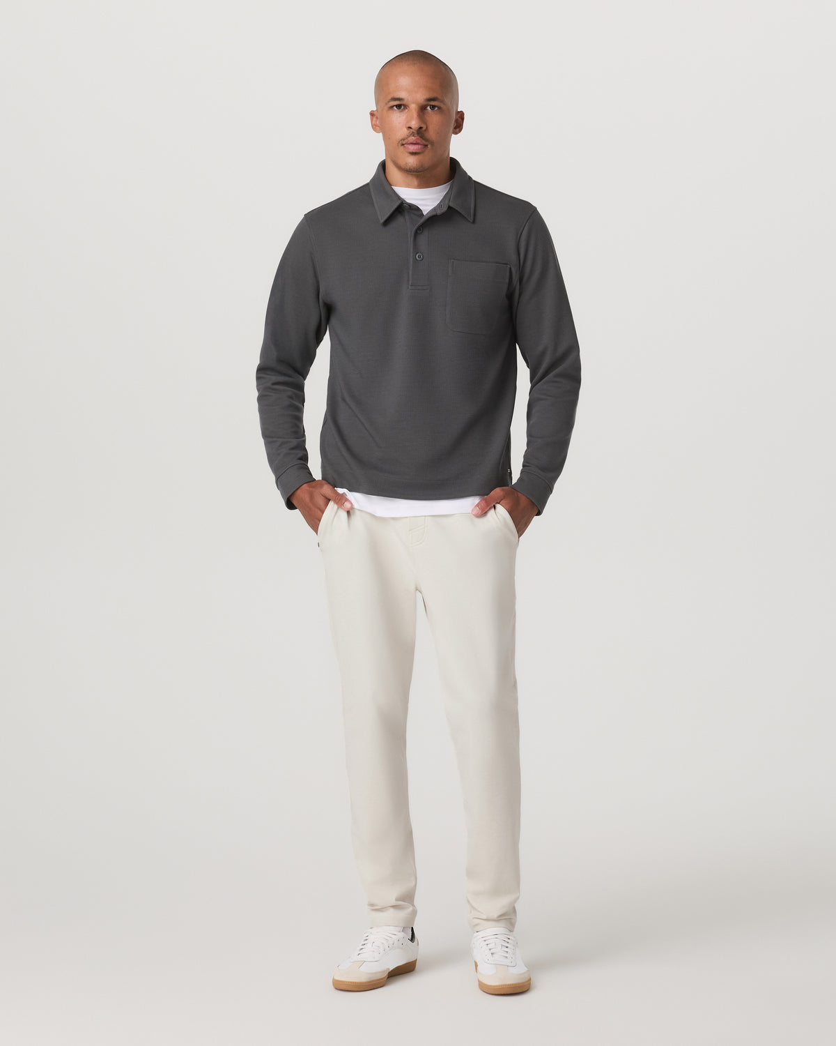 Long Sleeve Waffle Polo Men's Dark Pewter Polo Shirt - Vuori