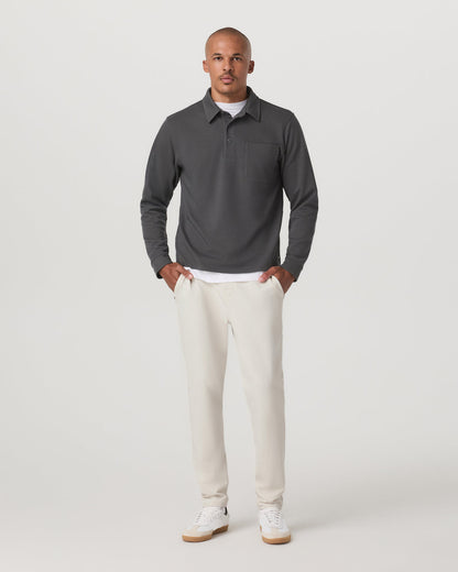Long Sleeve Waffle Polo Men's Dark Pewter Polo Shirt - Vuori